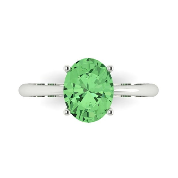 2 ct Oval Cut Simulated Green Diamond Solitaire Engagement Ring for Women in 14K White Gold