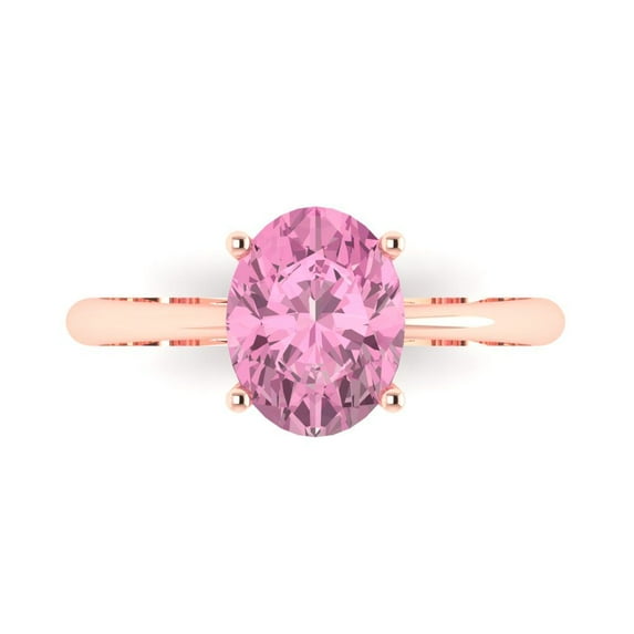2 ct Oval Cut Simulated Pink Diamond Solitaire Engagement Ring for Women in 18K Rose Gold