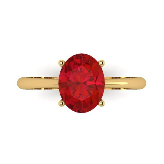 2 ctw Solitaire Anniversary Ring for Women | Oval Cut Simulated Pink Tourmaline | Hyperallergenic Solid 18K Yellow Gold