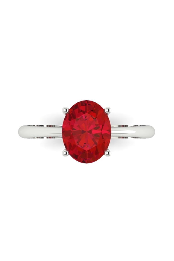 2 ctw Solitaire Anniversary Ring for Women | Oval Cut Simulated Ruby | Hyperallergenic Solid 14K White Gold