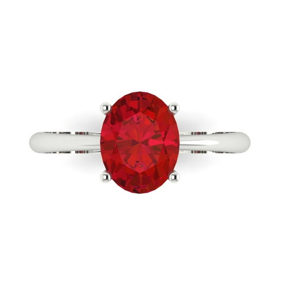 2 ctw Solitaire Anniversary Ring for Women | Oval Cut Simulated Ruby | Hyperallergenic Solid 18K White Gold