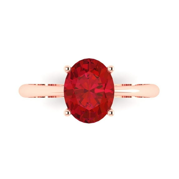 2 ct Oval Cut Simulated Ruby Solitaire Engagement Ring for Women in 18K Rose Gold