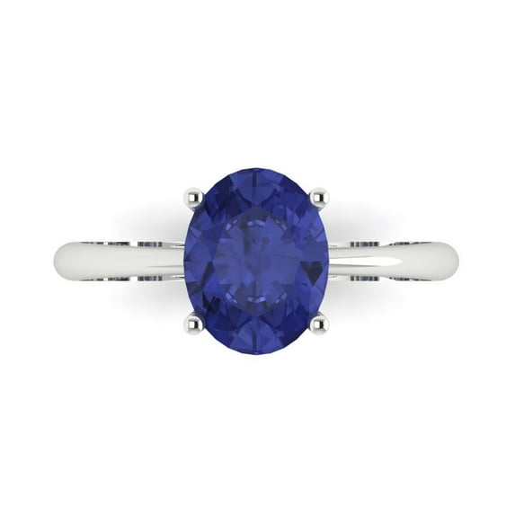 Clara Pucci 14K White Gold Solid Gold Tanzanite Solitaire Anniversary Ring for Women - 2 cttw Oval Cut