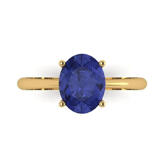 2 ctw Solitaire Anniversary Ring for Women | Oval Cut Simulated Tanzanite | Hyperallergenic Solid 14K Yellow Gold