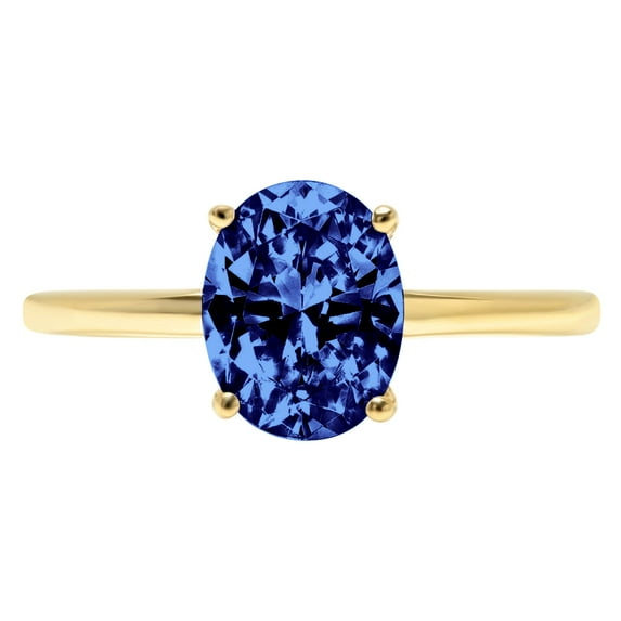 2 ct Oval Cut Simulated Tanzanite Solitaire 18K Yellow Gold Womens Engagement Ring