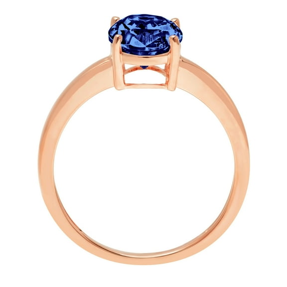 2 ct Oval Cut Simulated Tanzanite Solitaire Engagement Ring for Women in 14K Rose Gold