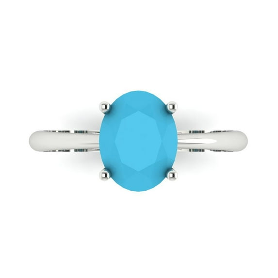 Clara Pucci 14K White Gold Solid Gold Turquoise Solitaire Anniversary Ring for Women - 2 cttw Oval Cut