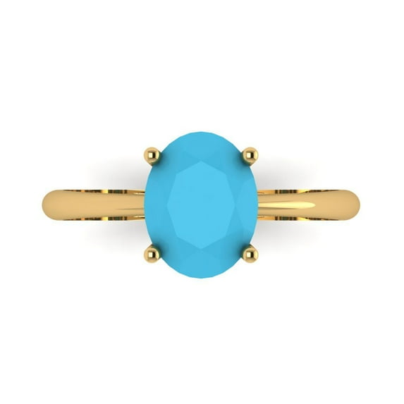 2 ctw Solitaire Anniversary Ring for Women | Oval Cut Simulated Turquoise | Hyperallergenic Solid 14K Yellow Gold