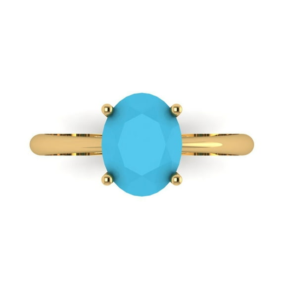 2 ct Oval Cut Simulated Turquoise Solitaire Engagement Ring for Women in 14K Yellow Gold