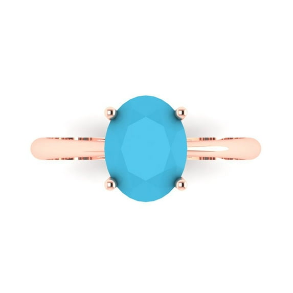 2 ct Oval Cut Simulated Turquoise Solitaire Engagement Ring for Women in 18K Rose Gold