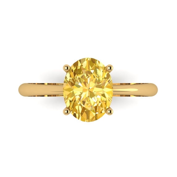 Clara Pucci 14K Yellow Gold Solid Gold Yellow Solitaire Anniversary Ring for Women - 2 cttw Oval Cut