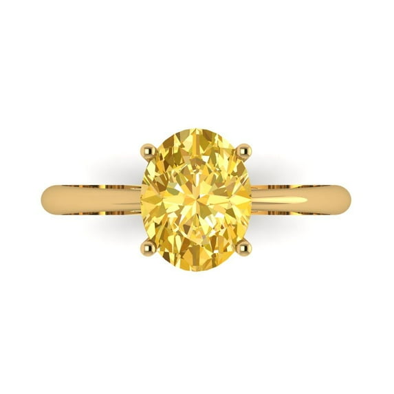 2 ct Oval Cut Simulated Yellow Diamond Solitaire Engagement Ring for Women in 18K Yellow Gold