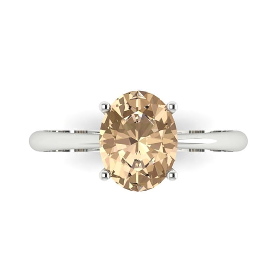 Clara Pucci 14K White Gold Solid Gold YellowMoissanite Solitaire Anniversary Ring for Women - 2 cttw Oval Cut