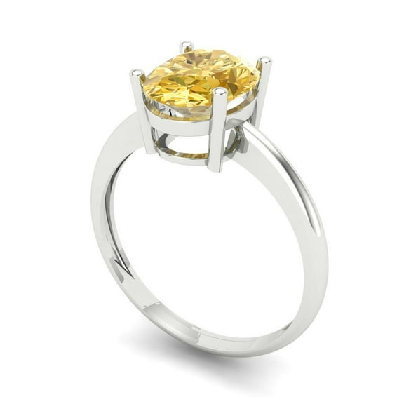 2 ct Oval Cut Yellow Moissanite Solitaire Engagement Ring for Women in 18K White Gold
