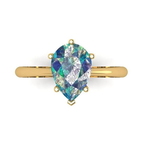 2 ct Pear Cut Blue Moissanite Solitaire 14K Yellow Gold Womens Engagement Ring
