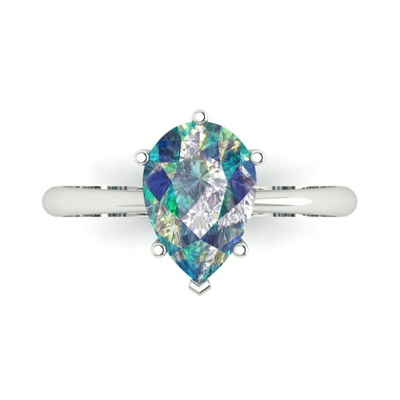 Clara Pucci 14K White Gold 2ct BlueMoissanite Solitaire Ring for Women