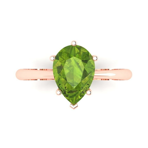 2 ct Pear Cut Natural Peridot Solitaire Engagement Ring for Women in 18K Rose Gold