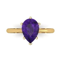 2 ctw Solitaire Anniversary Ring for Women | Pear Cut Natural Amethyst | Hyperallergenic Solid 18K Yellow Gold
