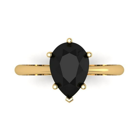 Clara Pucci 14K Yellow Gold Solid Gold Onyx Solitaire Anniversary Ring for Women - 2 cttw Pear Cut