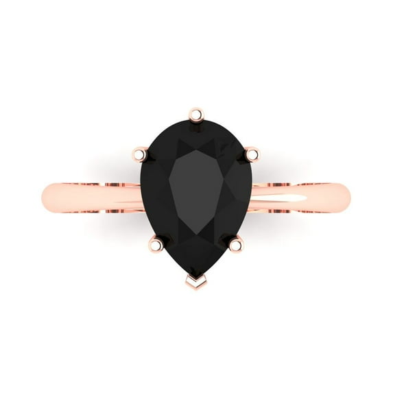 2 ctw Solitaire Anniversary Ring for Women | Pear Cut Natural Onyx | Hyperallergenic Solid 18K Rose Gold