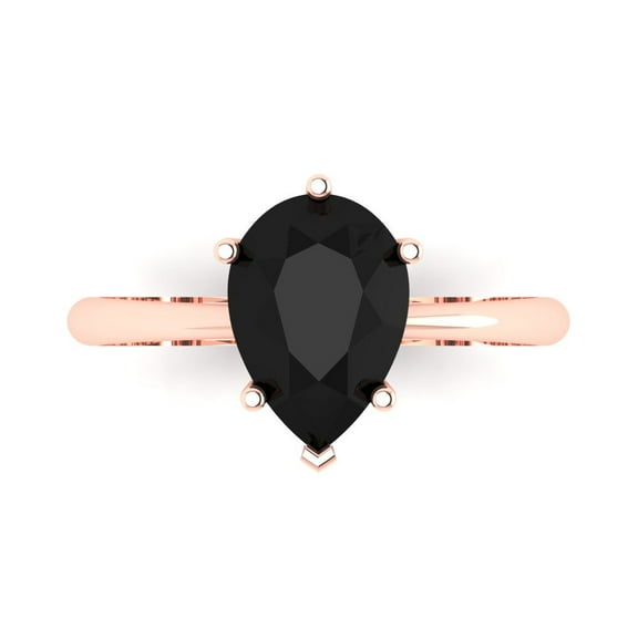 Clara Pucci 14K Rose Gold 2ct Onyx Solitaire Ring for Women