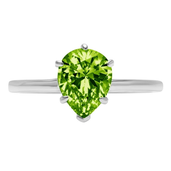 2 ct Pear Cut Natural Peridot Solitaire 18K White Gold Womens Engagement Ring
