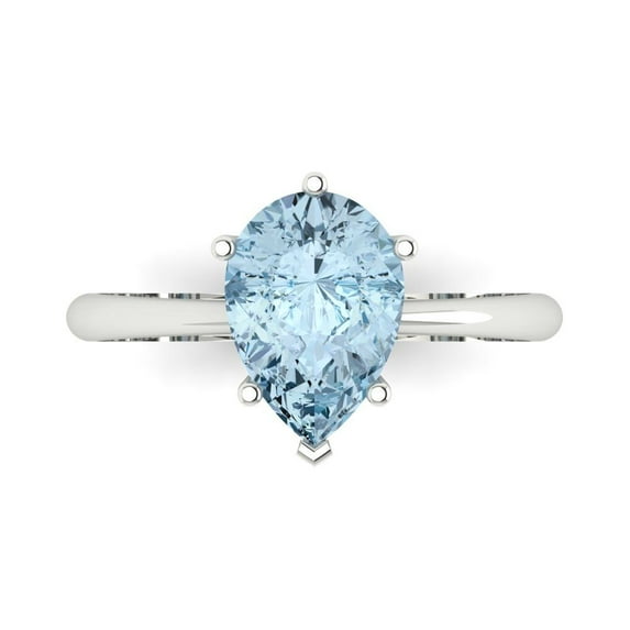 2 ctw Solitaire Anniversary Ring for Women | Pear Cut Natural Sky Blue Topaz | Hyperallergenic Solid 18K White Gold