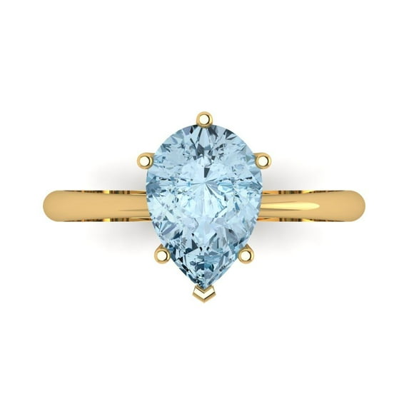 2 ctw Solitaire Anniversary Ring for Women | Pear Cut Natural Swiss Blue Topaz | Hyperallergenic Solid 18K Yellow Gold