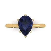 2 ctw Solitaire Anniversary Ring for Women | Pear Cut Simulated Blue Sapphire | Hyperallergenic Solid 14K Yellow Gold