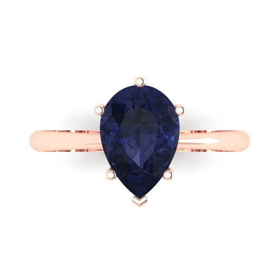 2 ct Pear Cut Simulated Blue Sapphire Solitaire Engagement Ring for Women in 18K Rose Gold