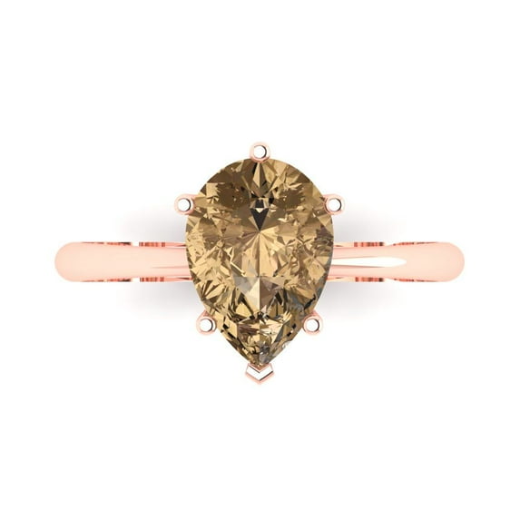 Clara Pucci 14K Rose Gold Solid Gold Champagne Solitaire Anniversary Ring for Women - 2 cttw Pear Cut