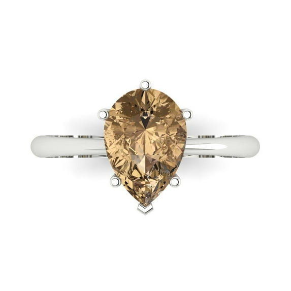 2 ctw Solitaire Anniversary Ring for Women | Pear Cut Simulated Champagne Diamond | Hyperallergenic Solid 18K White Gold
