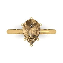 2 ctw Solitaire Anniversary Ring for Women | Pear Cut Simulated Champagne Diamond | Hyperallergenic Solid 18K Yellow Gold