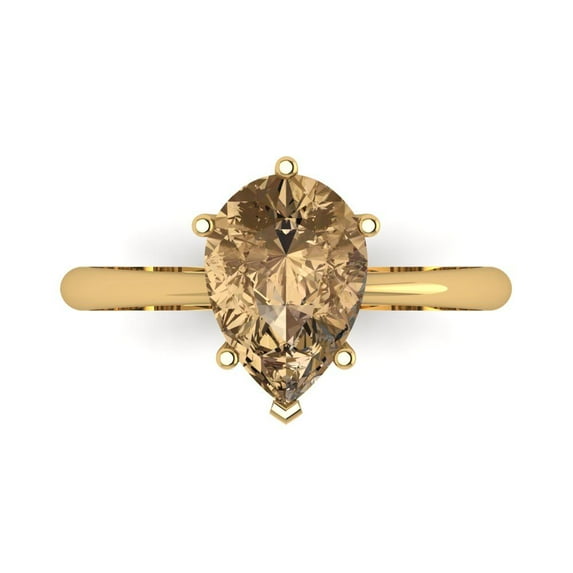 2 ctw Solitaire Anniversary Ring for Women | Pear Cut Simulated Champagne Diamond | Hyperallergenic Solid 18K Yellow Gold