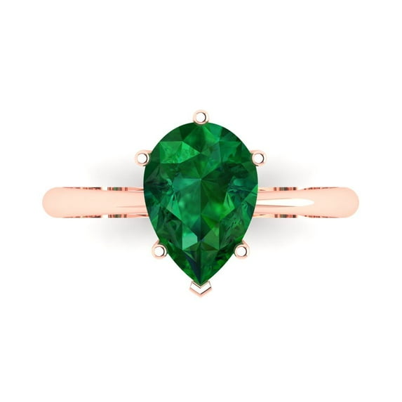 2 ct Pear Cut Simulated Emerald Solitaire 14K Rose Gold Womens Engagement Ring