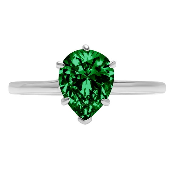 2 ct Pear Cut Simulated Emerald Solitaire 18K White Gold Womens Engagement Ring