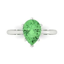 2 ctw Solitaire Anniversary Ring for Women | Pear Cut Simulated Green Diamond | Hyperallergenic Solid 18K White Gold