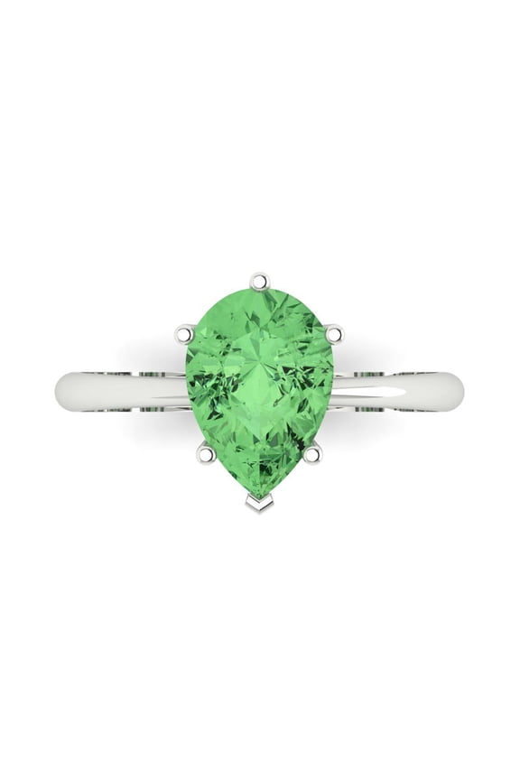 2 ct Pear Cut Simulated Green Diamond Solitaire Engagement Ring for Women in 14K White Gold