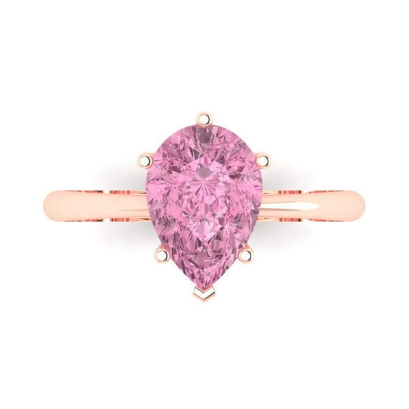 Clara Pucci 14K Rose Gold Solid Gold Pink Solitaire Anniversary Ring for Women - 2 cttw Pear Cut