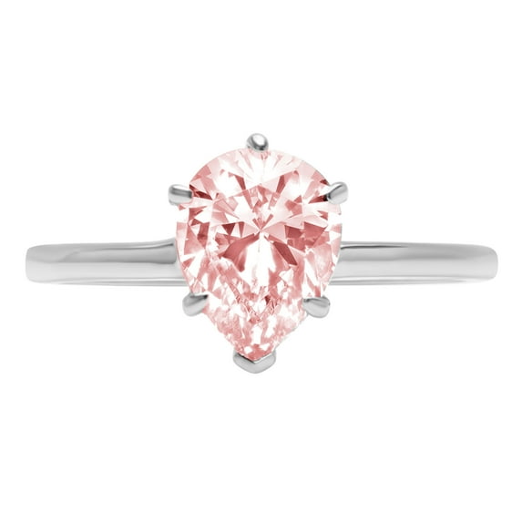2 ct Pear Cut Simulated Pink Diamond Solitaire 14K White Gold Womens Engagement Ring