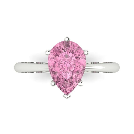 2 ct Pear Cut Simulated Pink Diamond Solitaire 18K White Gold Womens Engagement Ring