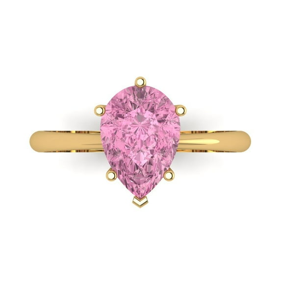 Clara Pucci 14K Yellow Gold 2ct Pink Solitaire Ring for Women