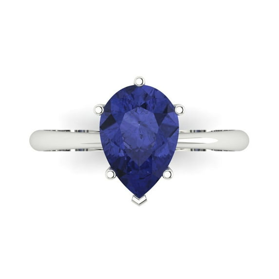 2 ctw Solitaire Anniversary Ring for Women | Pear Cut Simulated Tanzanite | Hyperallergenic Solid 18K White Gold