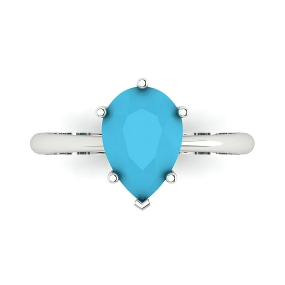 2 ctw Solitaire Anniversary Ring for Women | Pear Cut Simulated Turquoise | Hyperallergenic Solid 14K White Gold
