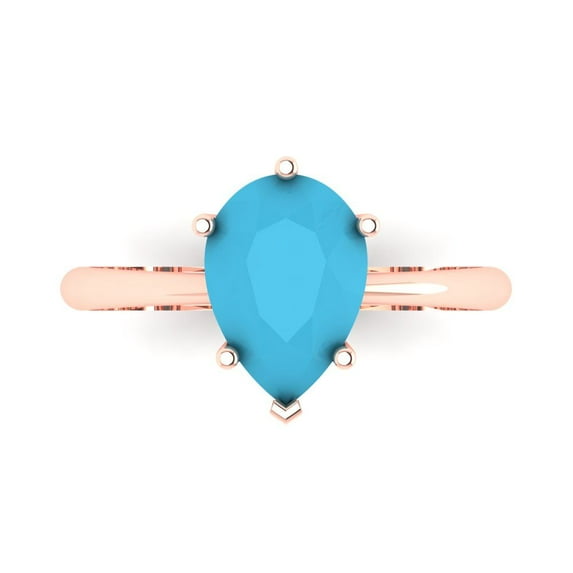 2 ctw Solitaire Anniversary Ring for Women | Pear Cut Simulated Turquoise | Hyperallergenic Solid 18K Rose Gold