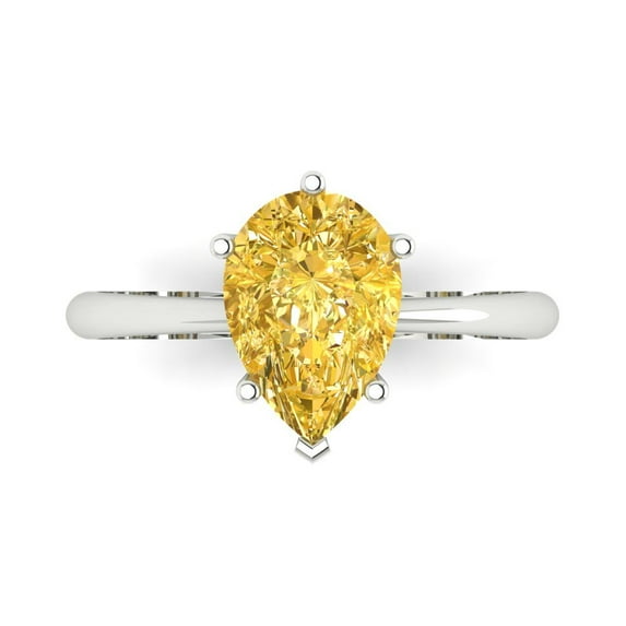 2 ctw Solitaire Anniversary Ring for Women | Pear Cut Simulated Yellow Diamond | Hyperallergenic Solid 14K White Gold
