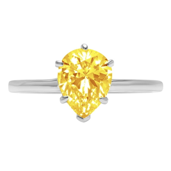 2 ct Pear Cut Simulated Yellow Diamond Solitaire 18K White Gold Womens Engagement Ring