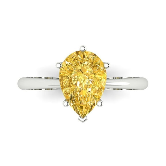 2 ct Pear Cut Simulated Yellow Diamond Solitaire Engagement Ring for Women in 14K White Gold