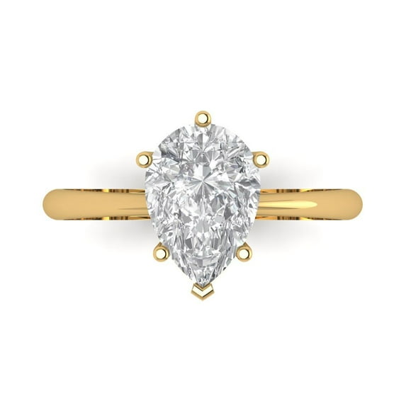 2 ct Pear Cut White Sapphire Solitaire Engagement Ring for Women in 18K Yellow Gold