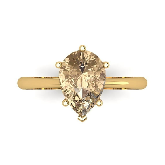2 ctw Solitaire Anniversary Ring for Women | Pear Cut Yellow Moissanite | Hyperallergenic Solid 18K Yellow Gold